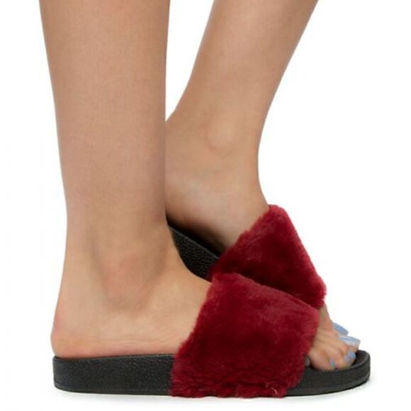 Fur Slides Burgundy size 5 - Picture 4 of 8